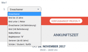 Mögliche Ticket-Arten für eine Online-Buchung